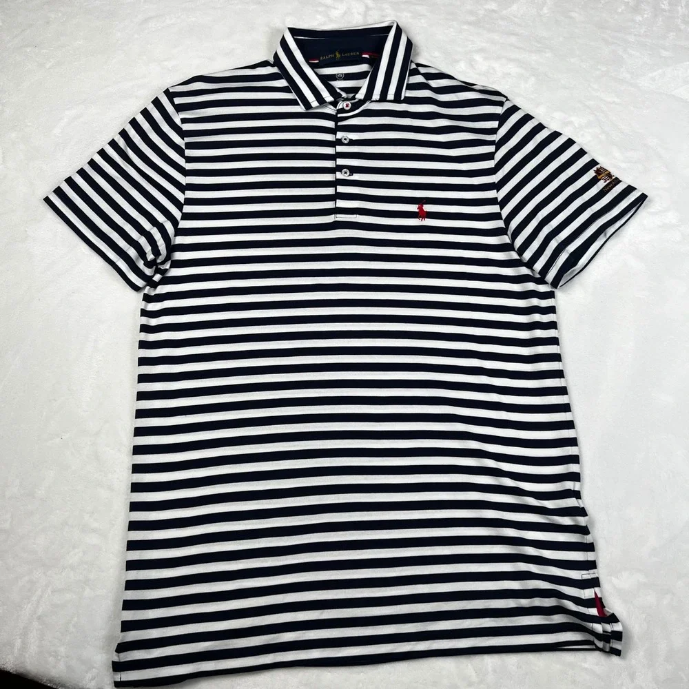 Ralph Lauren Pro Fit Mens Navy White Striped Golf Polo Shirt New Albany Large